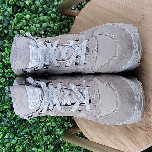L.L Bean Vintage Thinsulate Women Leather Suede Laceup Trail Boot Taupe Grey 9N - Picture 6 of 13